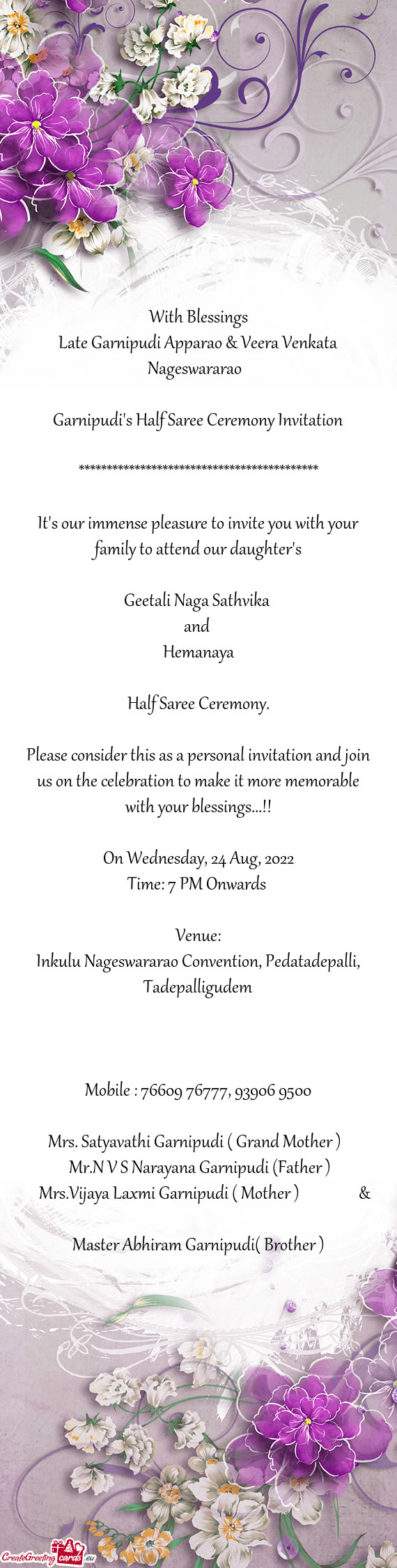 Late Garnipudi Apparao & Veera Venkata Nageswararao