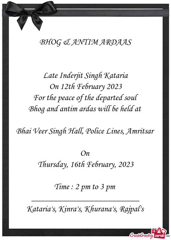 Late Inderjit Singh Kataria