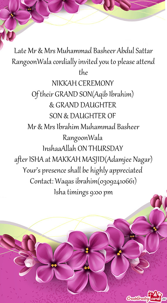 Late Mr & Mrs Muhammad Basheer Abdul Sattar