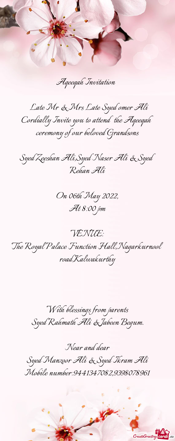 Late Mr & Mrs Late Syed omer Ali