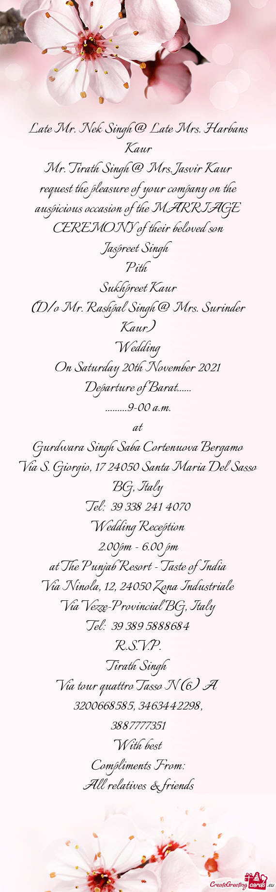 Late Mr. Nek Singh @ Late Mrs. Harbans Kaur