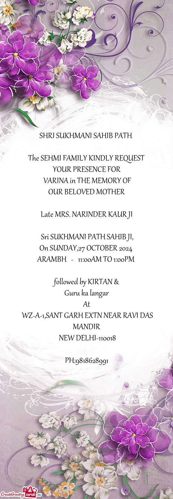 Late MRS. NARINDER KAUR JI