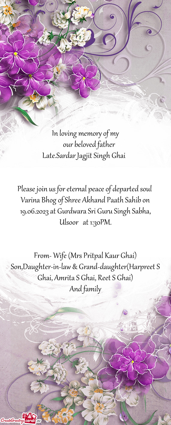 Late.Sardar Jagjit Singh Ghai