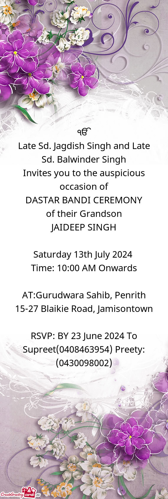 Late Sd. Jagdish Singh and Late Sd. Balwinder Singh