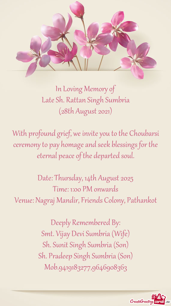 Late Sh. Rattan Singh Sumbria