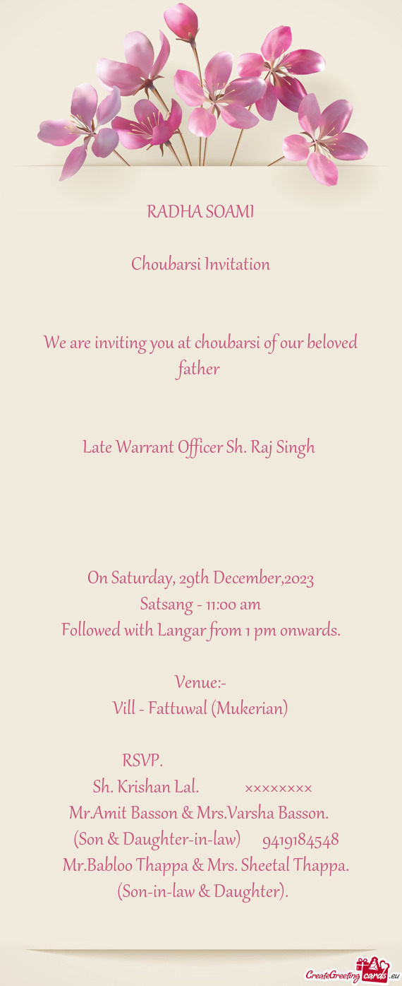 Late Warrant Officer Sh. Raj Singh