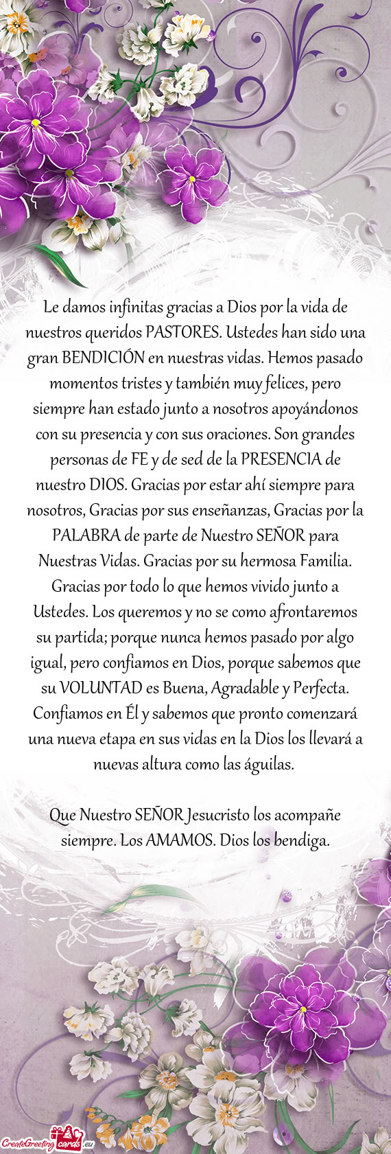 Le damos infinitas gracias a Dios por la vida de nuestros queridos PASTORES. Ustedes han sido una gr