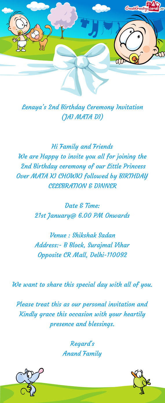 Lenaya’s 2nd Birthday Ceremony Invitation