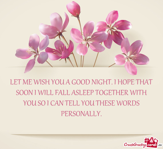 LET ME WISH YOU A GOOD NIGHT. I HOPE THAT SOON I WILL FALL ASLEEP TOGETHER WITH YOU SO I CAN TELL YO