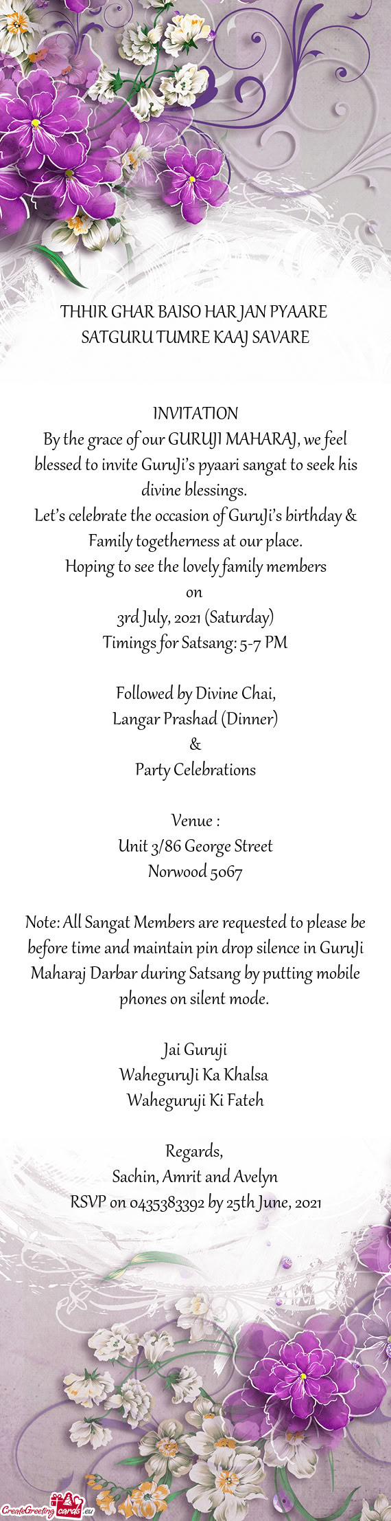 Let’s celebrate the occasion of GuruJi’s birthday & Family togetherness at our place