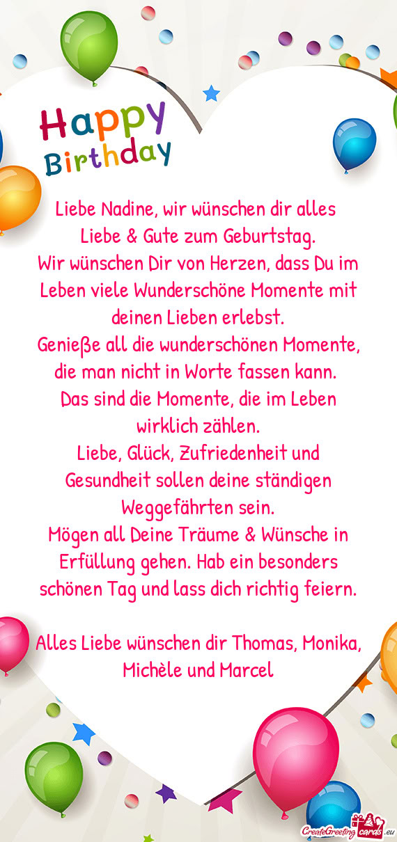 Liebe Nadine, wir wünschen dir alles