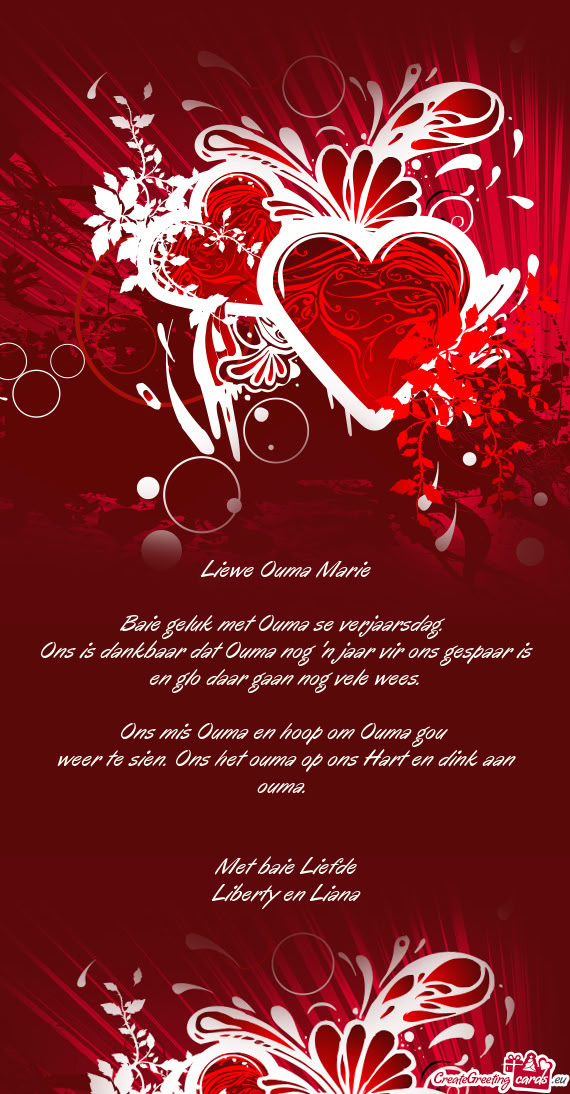 Liewe Ouma Marie Baie geluk met Ouma se verjaarsdag