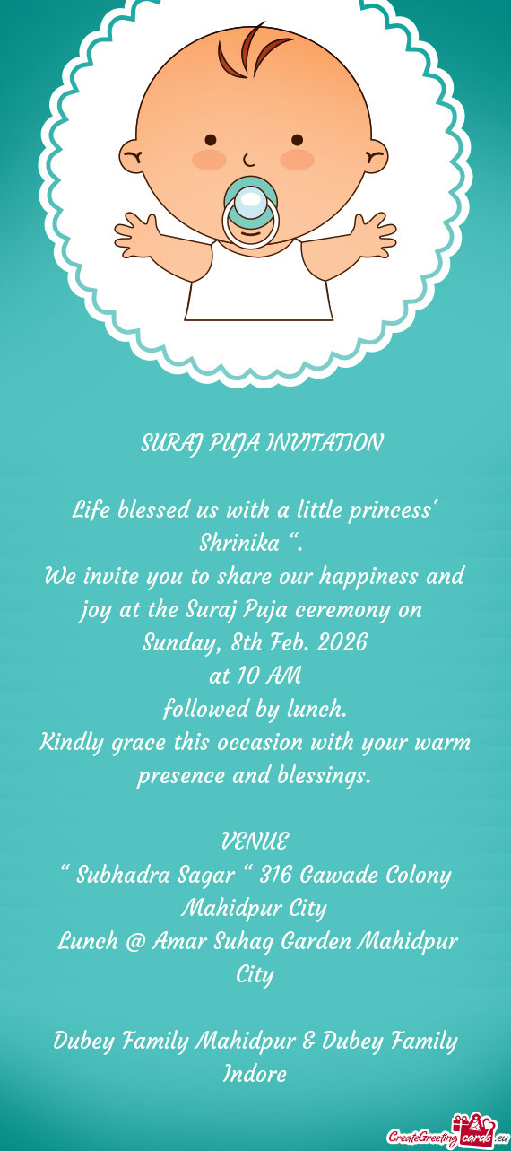 Life blessed us with a little princess” Shrinika “