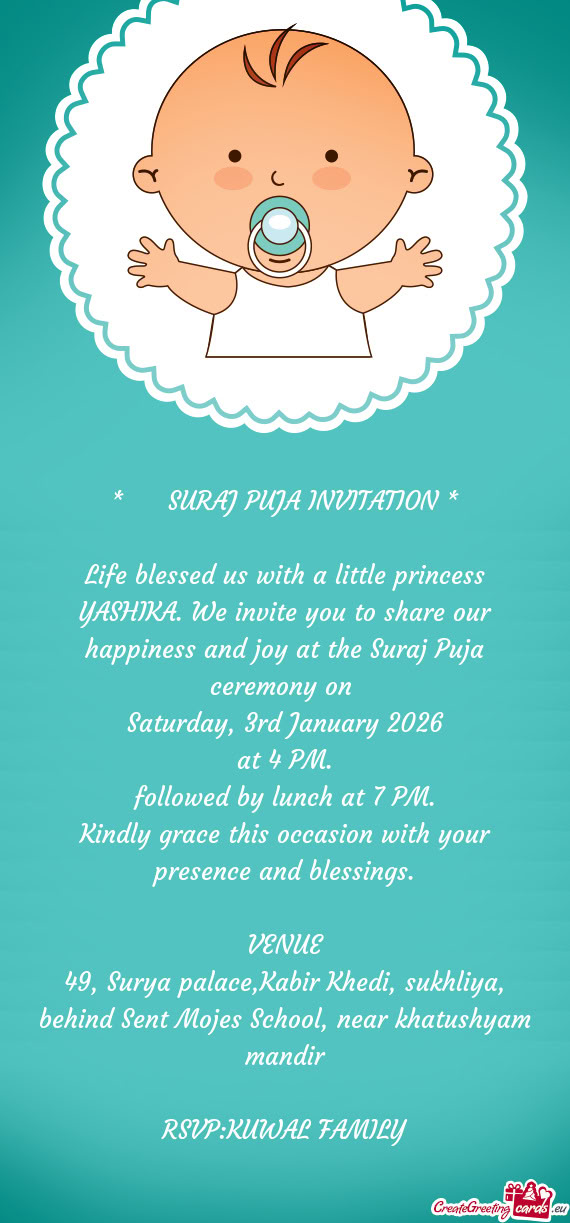 Life blessed us with a little princess YASHIKA. We invite you to share our happiness and joy at the