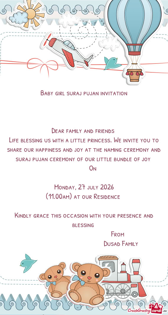 Life blessing us with a little princess. We invite you to share our happiness and joy at the naming