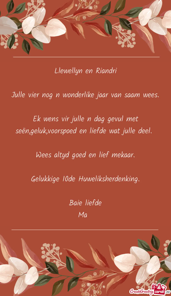 Llewellyn en Riandri Julle vier nog n wonderlike jaar van saam wees