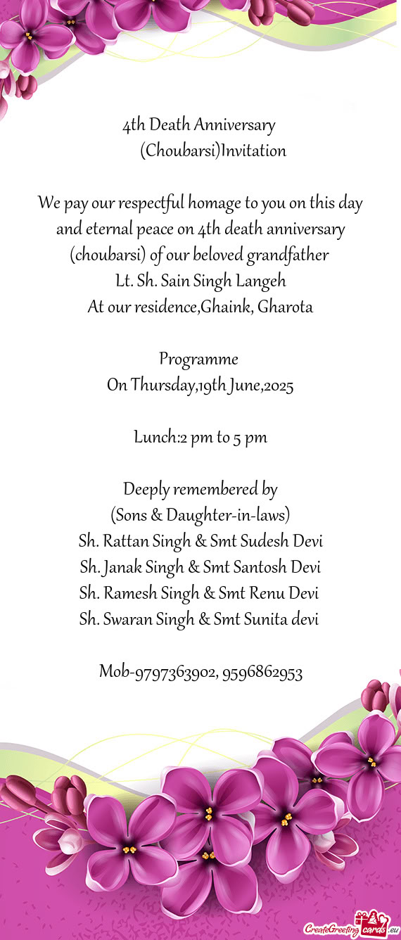 Lt. Sh. Sain Singh Langeh