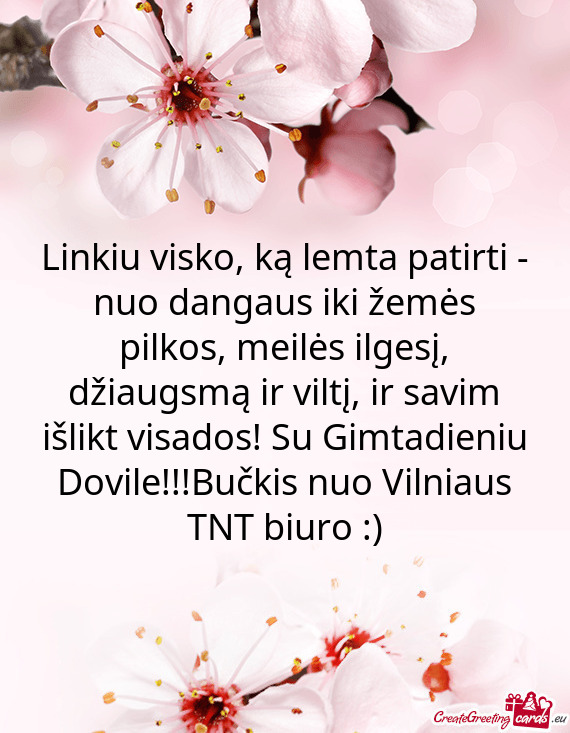 Ltį, ir savim išlikt visados! Su Gimtadieniu Dovile!!!Bučkis nuo Vilniaus TNT biuro :)