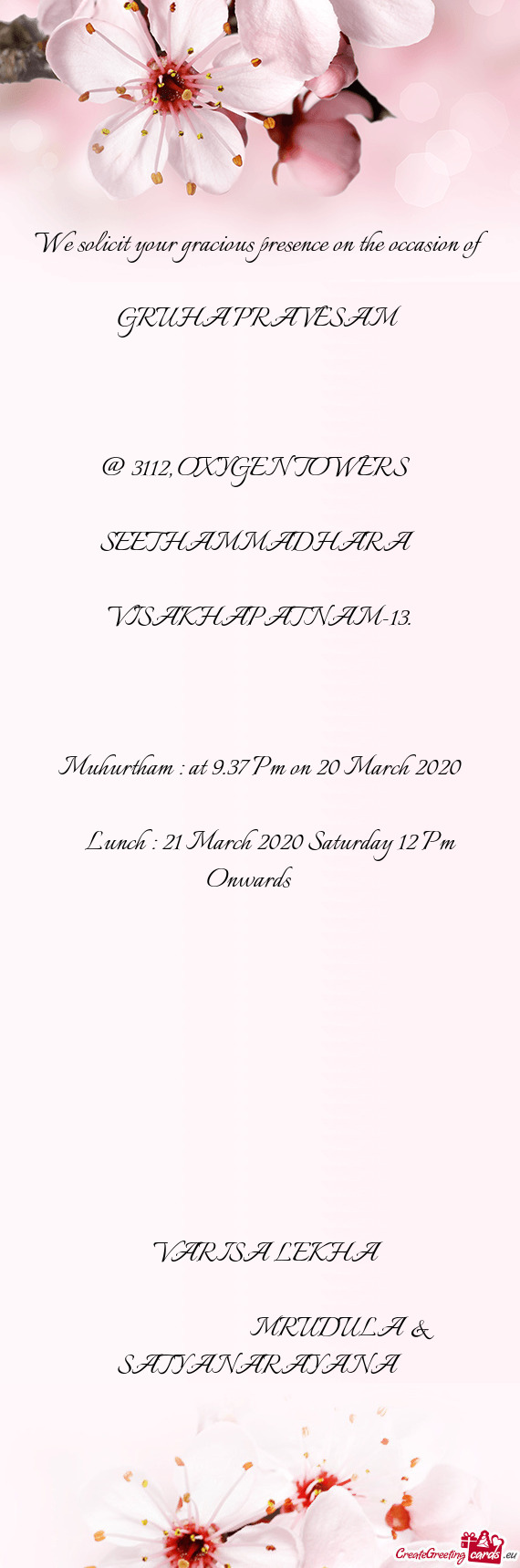 Lunch : 21 March 2020 Saturday 12 Pm Onwards