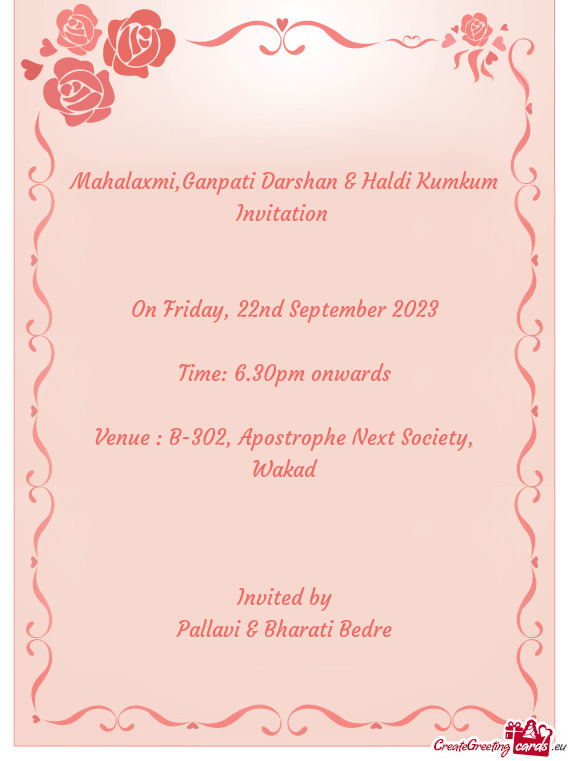 Mahalaxmi,Ganpati Darshan & Haldi Kumkum Invitation