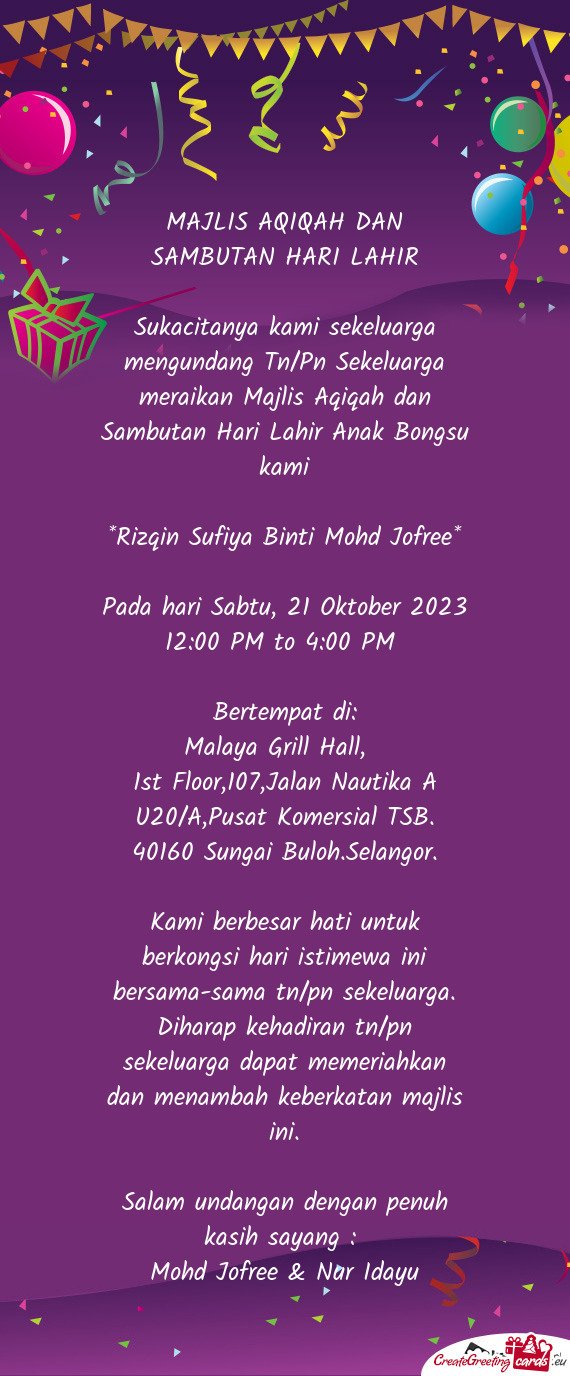 MAJLIS AQIQAH DAN SAMBUTAN HARI LAHIR