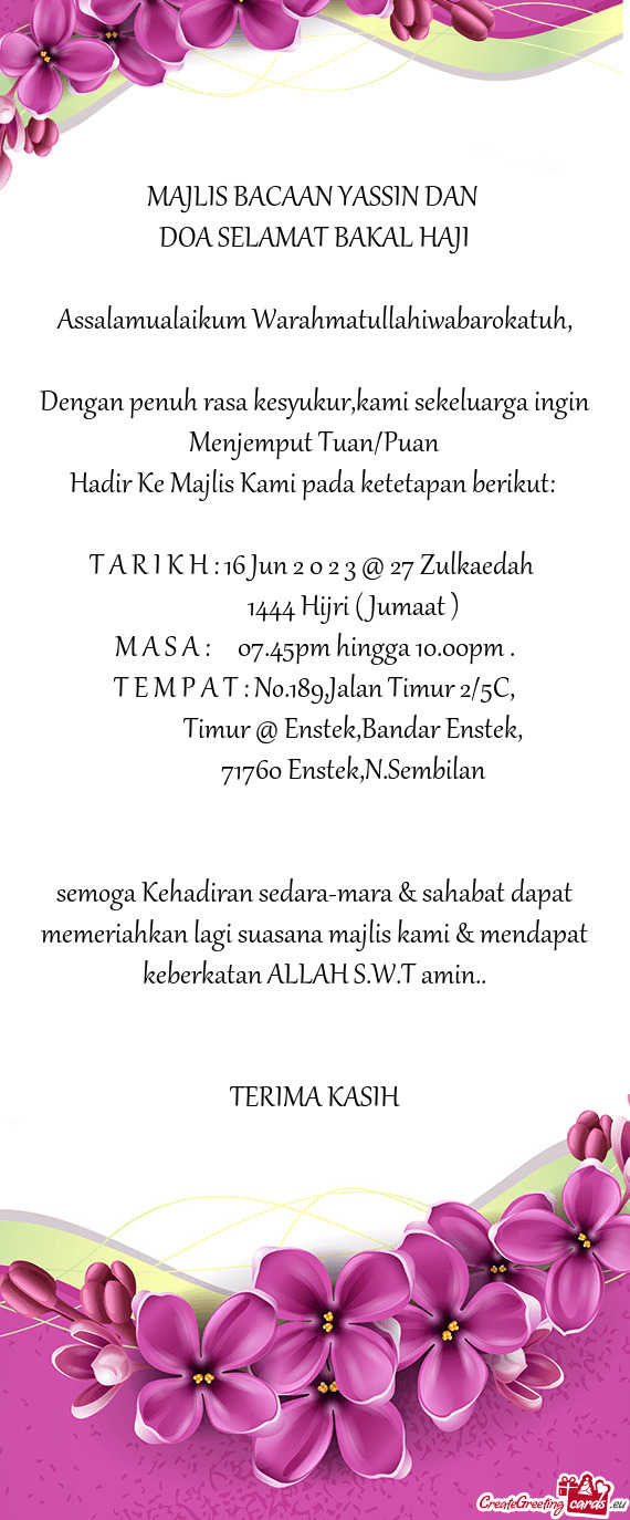 MAJLIS BACAAN YASSIN DAN