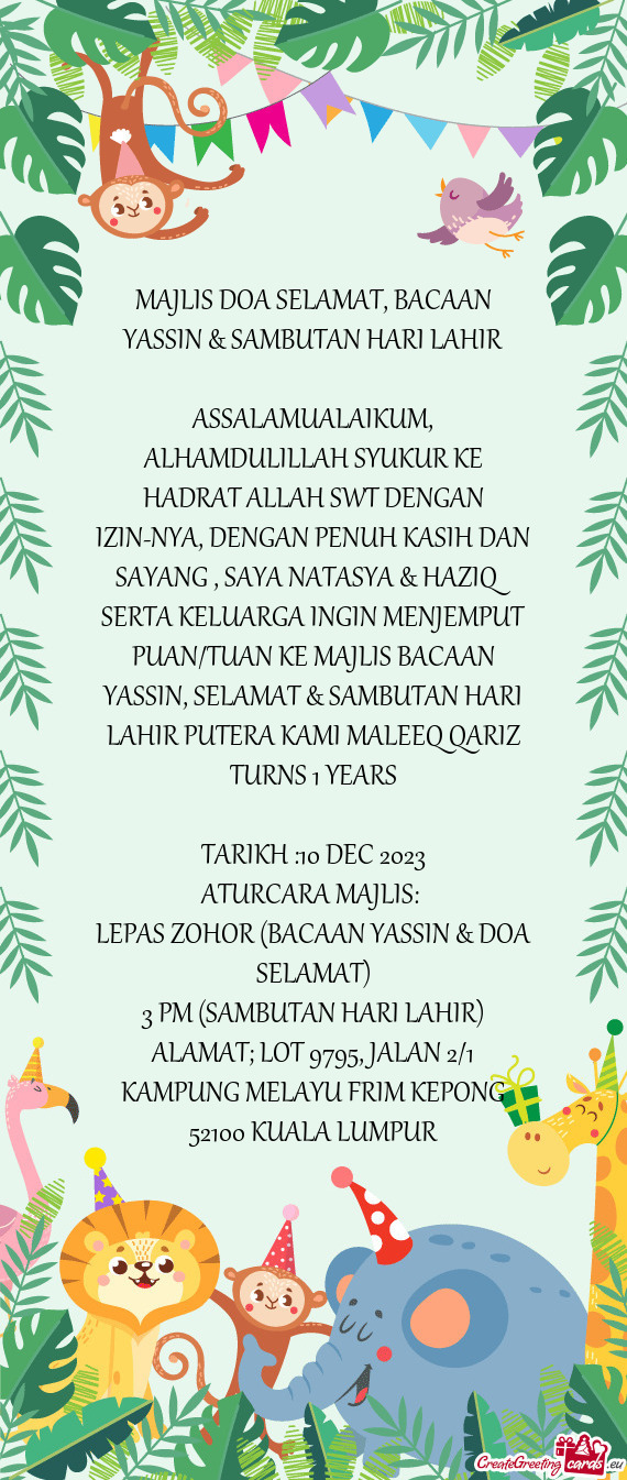 MAJLIS DOA SELAMAT, BACAAN YASSIN & SAMBUTAN HARI LAHIR