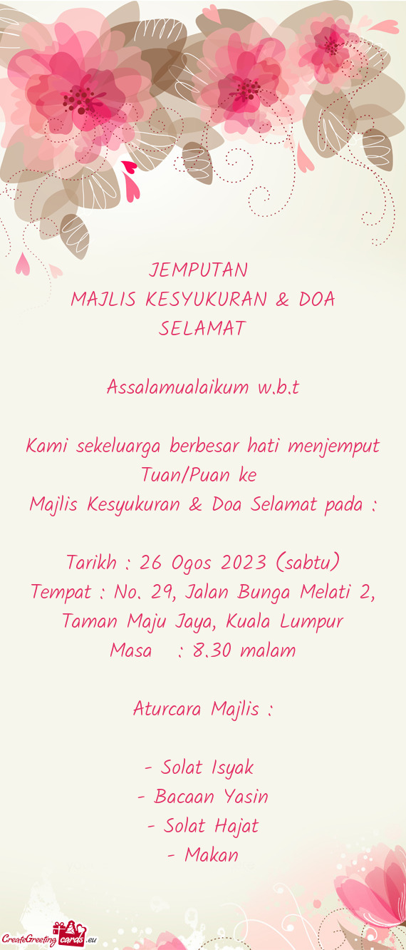 MAJLIS KESYUKURAN & DOA SELAMAT