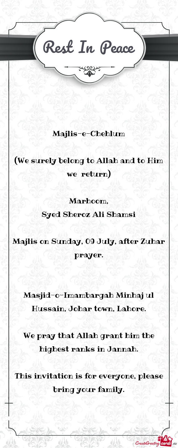 Majlis on Sunday, 09 July, after Zuhar prayer