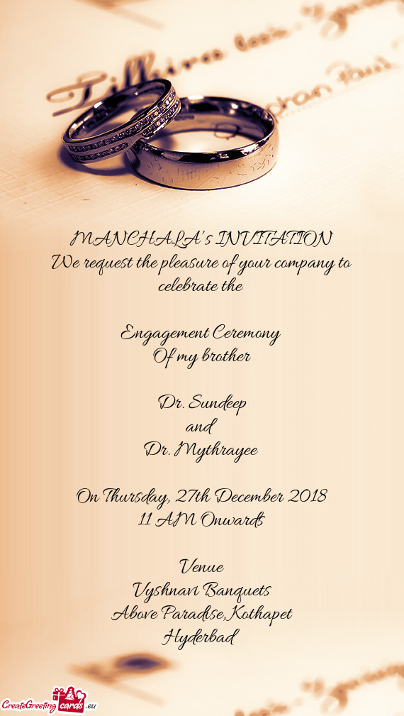 MANCHALA’s INVITATION