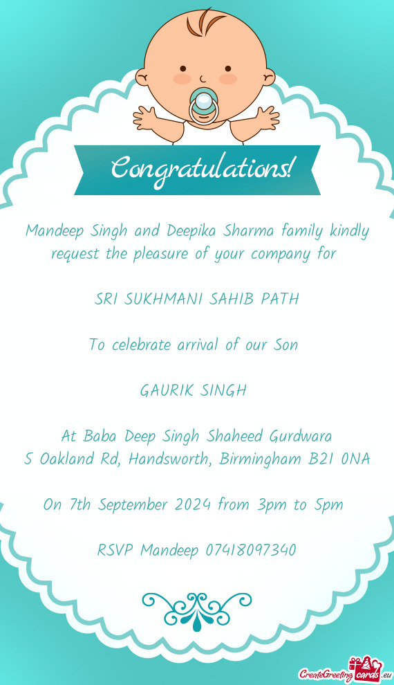 Mandeep Singh and Deepika Sharma family kindly request the pleasure of your company for