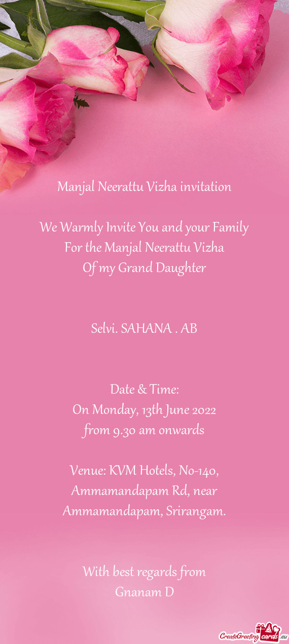 Manjal Neerattu Vizha invitation We Warmly Invite You and your Family For the Manjal Neerattu Viz