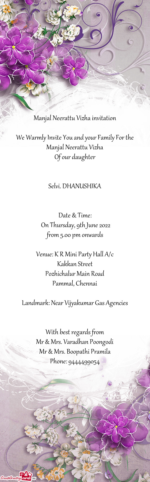 Manjal Neerattu Vizha invitation