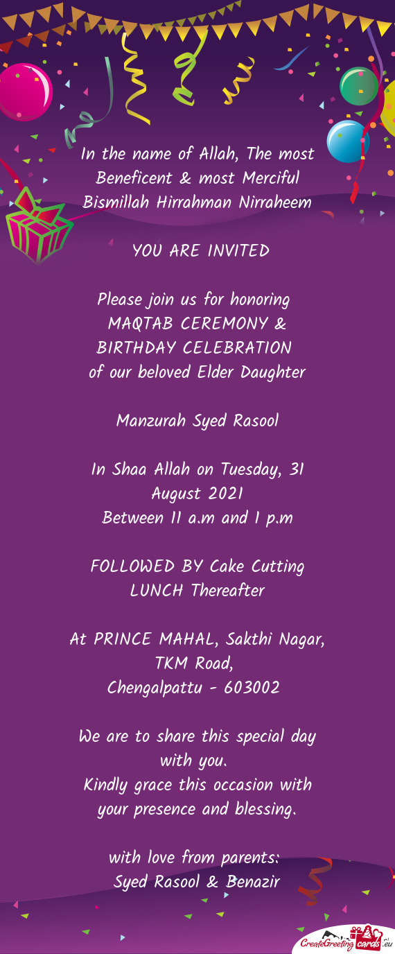 MAQTAB CEREMONY & BIRTHDAY CELEBRATION