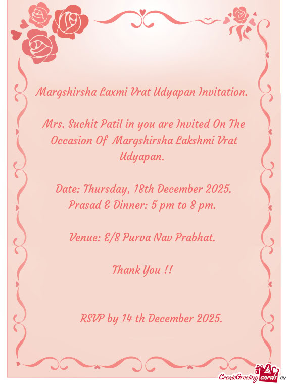 Margshirsha Laxmi Vrat Udyapan Invitation