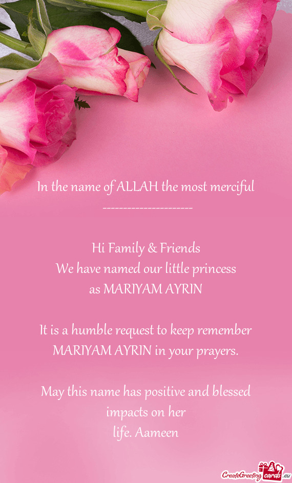 MARIYAM AYRIN in your prayers