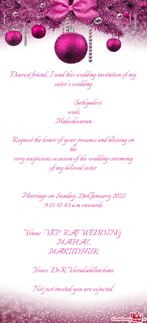 Marriage on Sunday, 23rd January 2022 9.15-10.45 a.m onwards