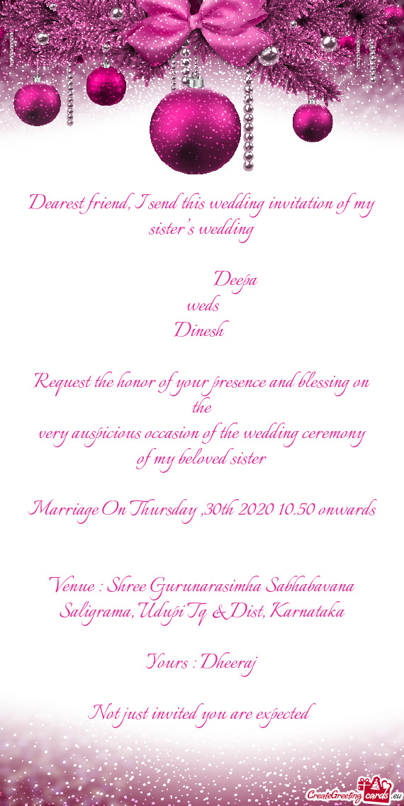 Marriage On Thursday ,30th 2020 10.50 onwards