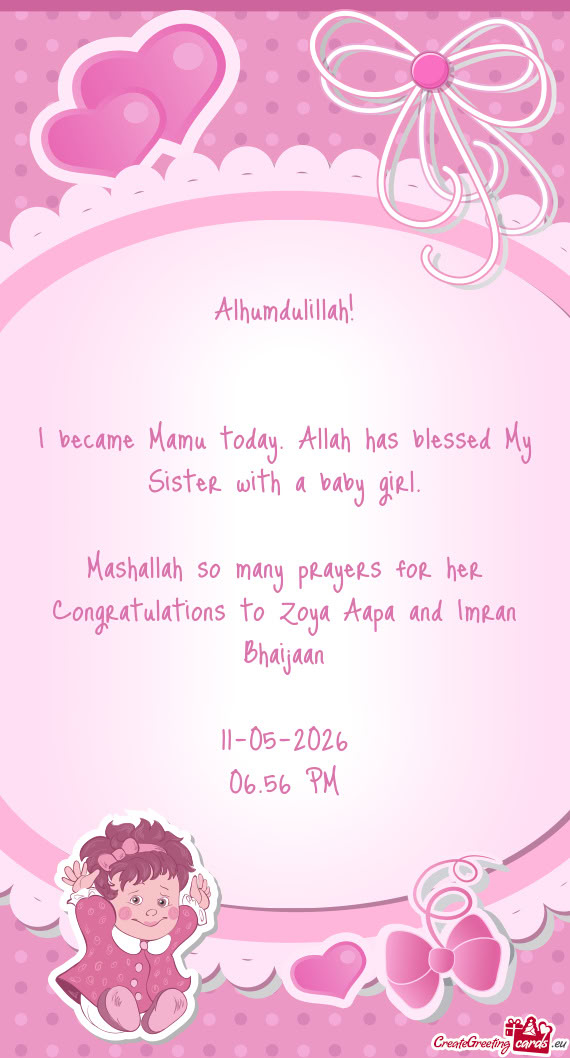 Mashallah so many prayers for her Congratulations to Zoya Aapa and Imran Bhaijaan