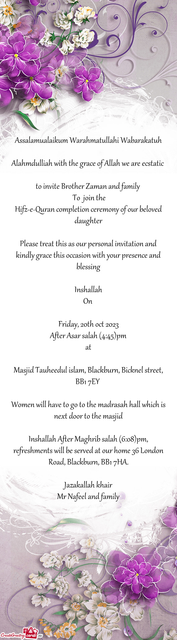 Masjid Tauheedul islam, Blackburn, Bicknel street, BB1 7EY