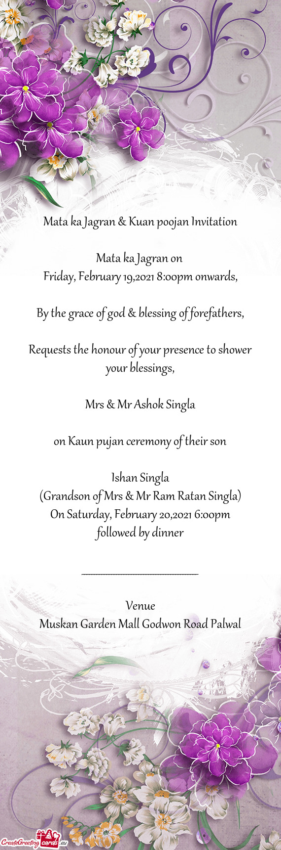 Mata ka Jagran & Kuan poojan Invitation