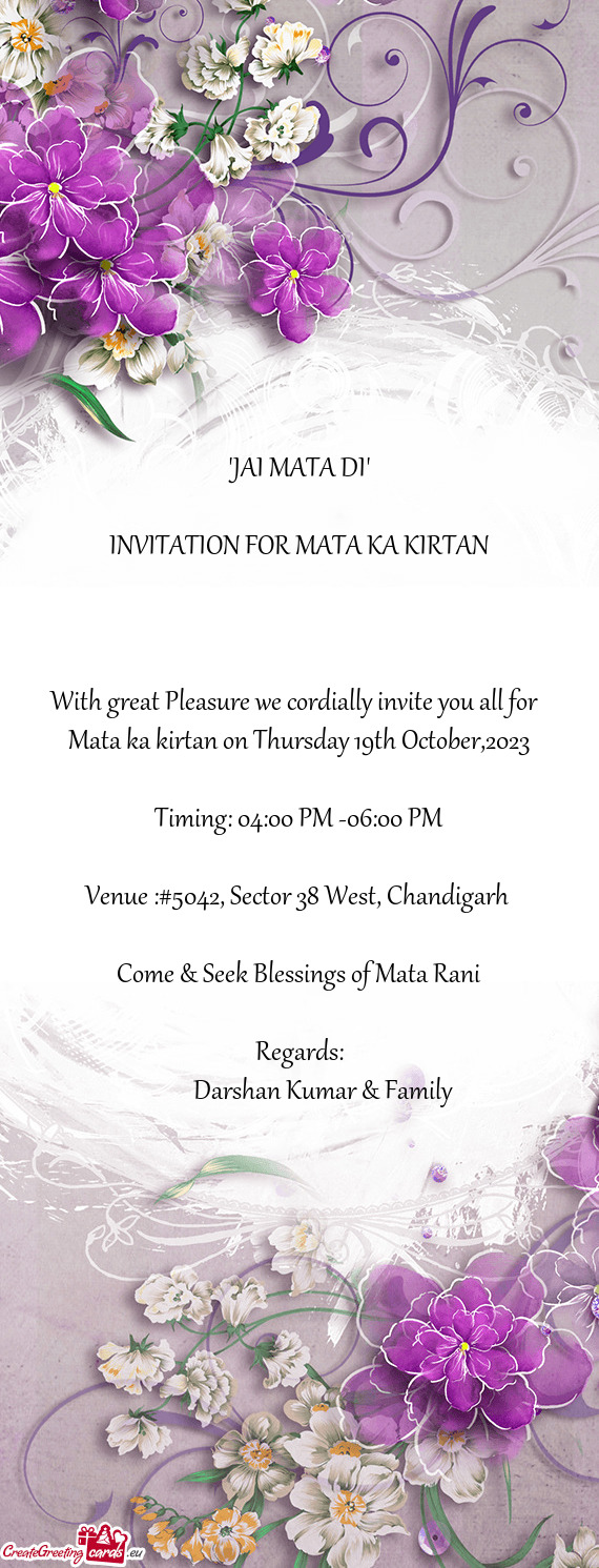 Mata ka kirtan on Thursday 19th October,2023