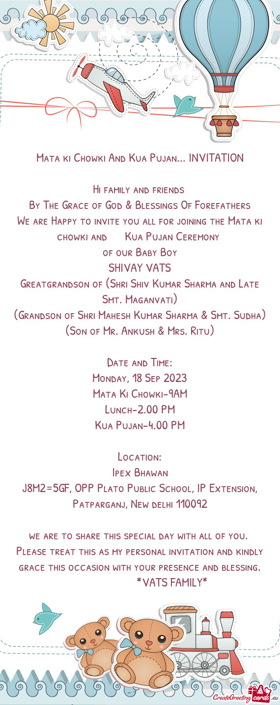 Mata ki Chowki And Kua Pujan... INVITATION