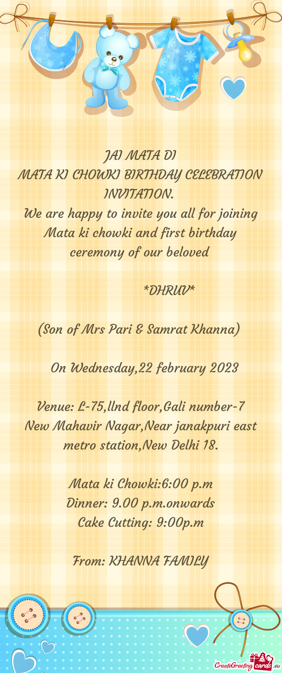 MATA KI CHOWKI+BIRTHDAY CELEBRATION INVITATION