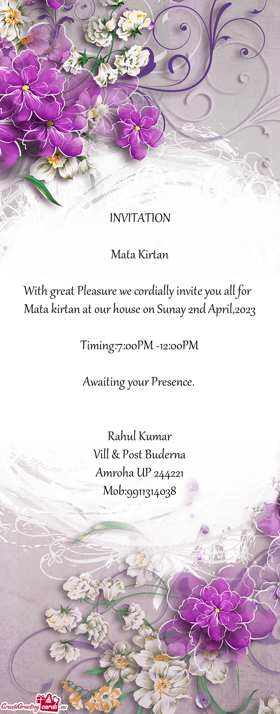 Mata kirtan at our house on Sunay 2nd April,2023