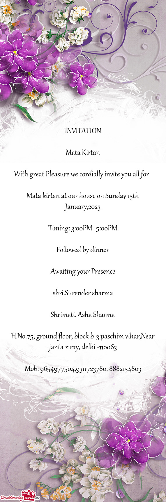 Mata kirtan at our house on Sunday 15th January,2023