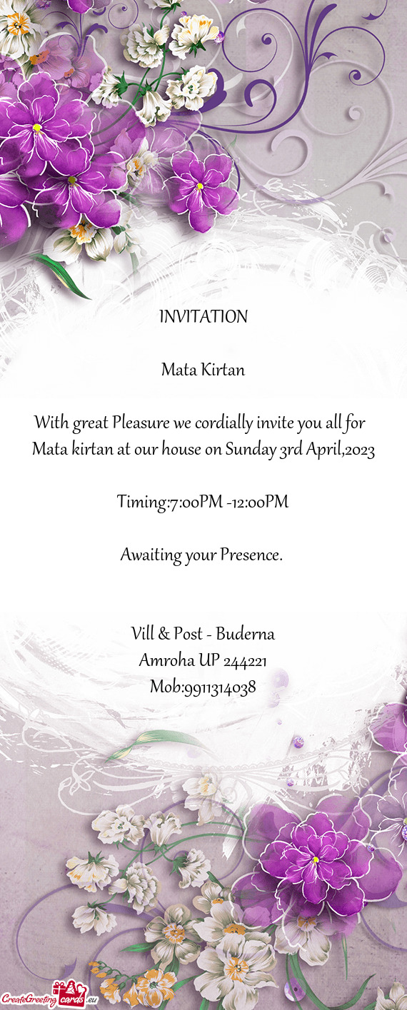 Mata kirtan at our house on Sunday 3rd April,2023