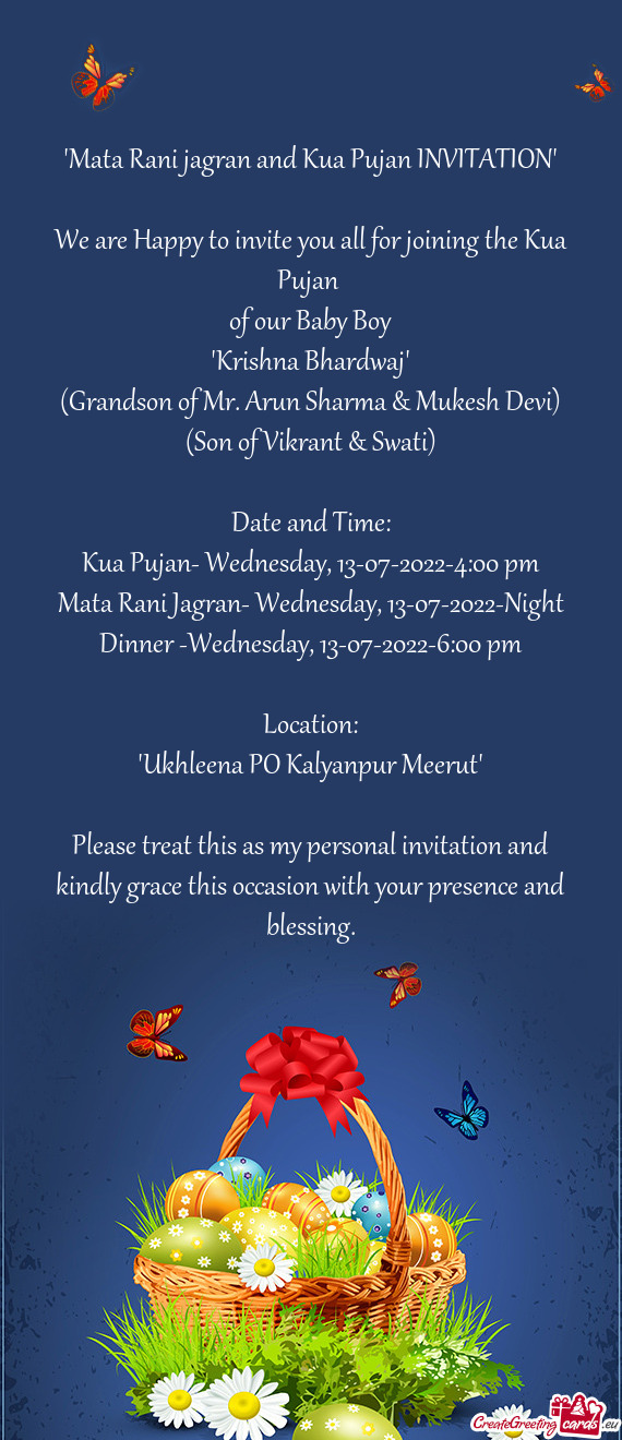 "Mata Rani jagran and Kua Pujan INVITATION"