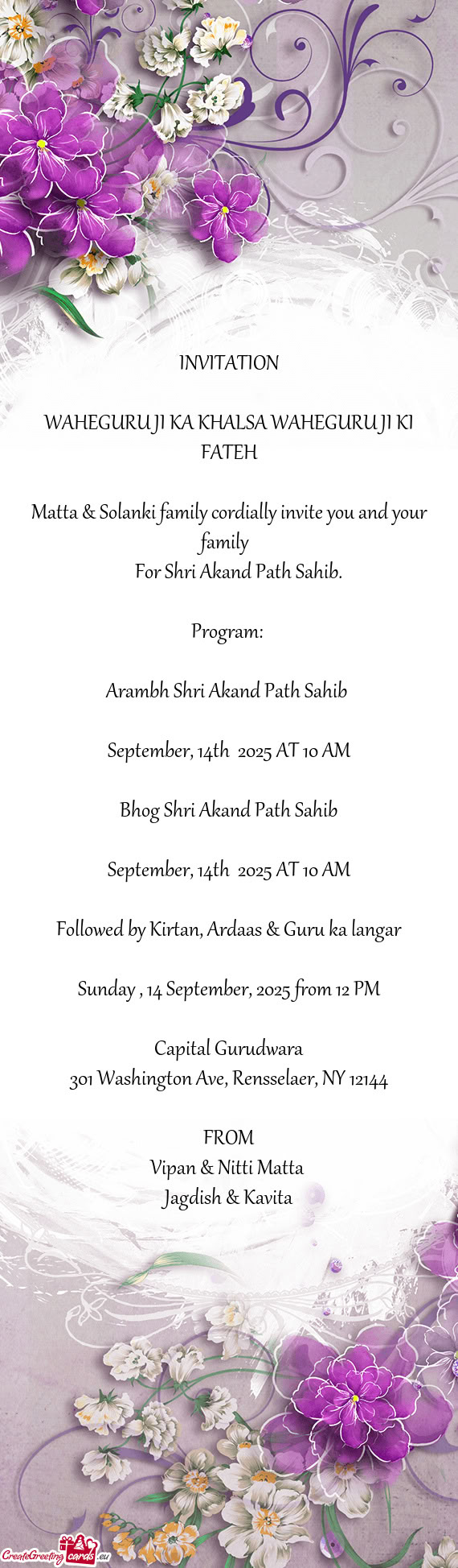 Matta & Solanki family cordially invite you and your family