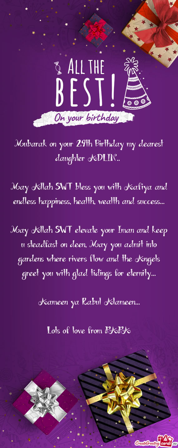 May Allah SWT bless you with Aafiya and endless happiness, health, wealth and success